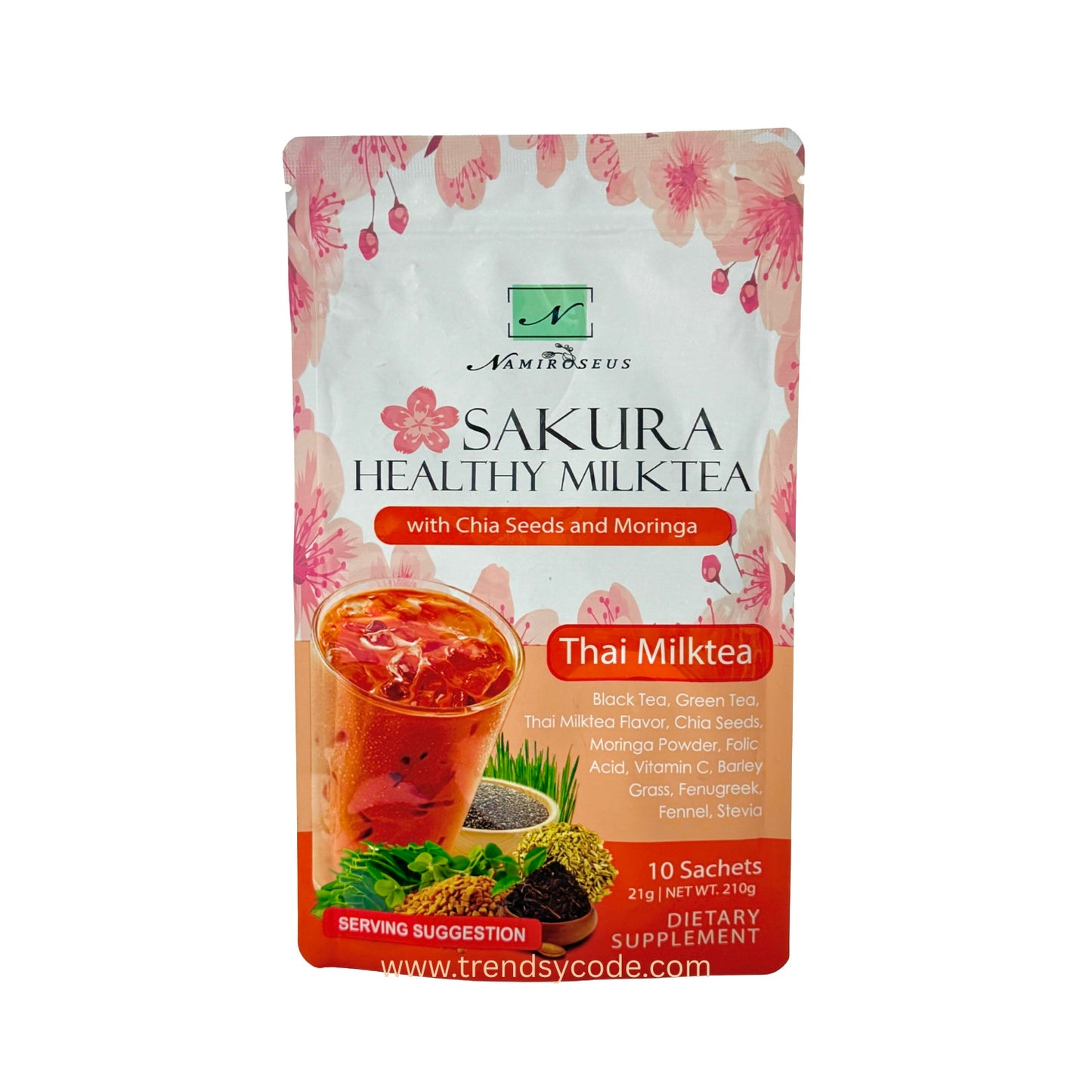 NAMIROSEUS SAKURA Healthy Milk Tea with Chia Seeds and Moringa